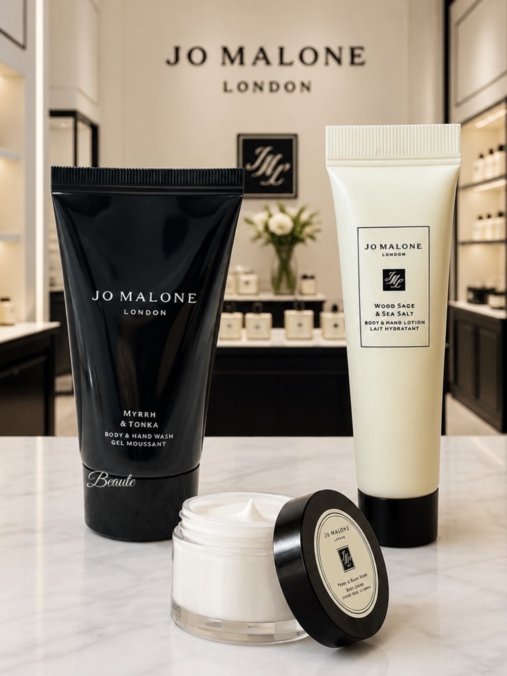 New 3 Jo Malone - Myrrh & Tonka Body Wash / Wood Sage Lotion and Body butter